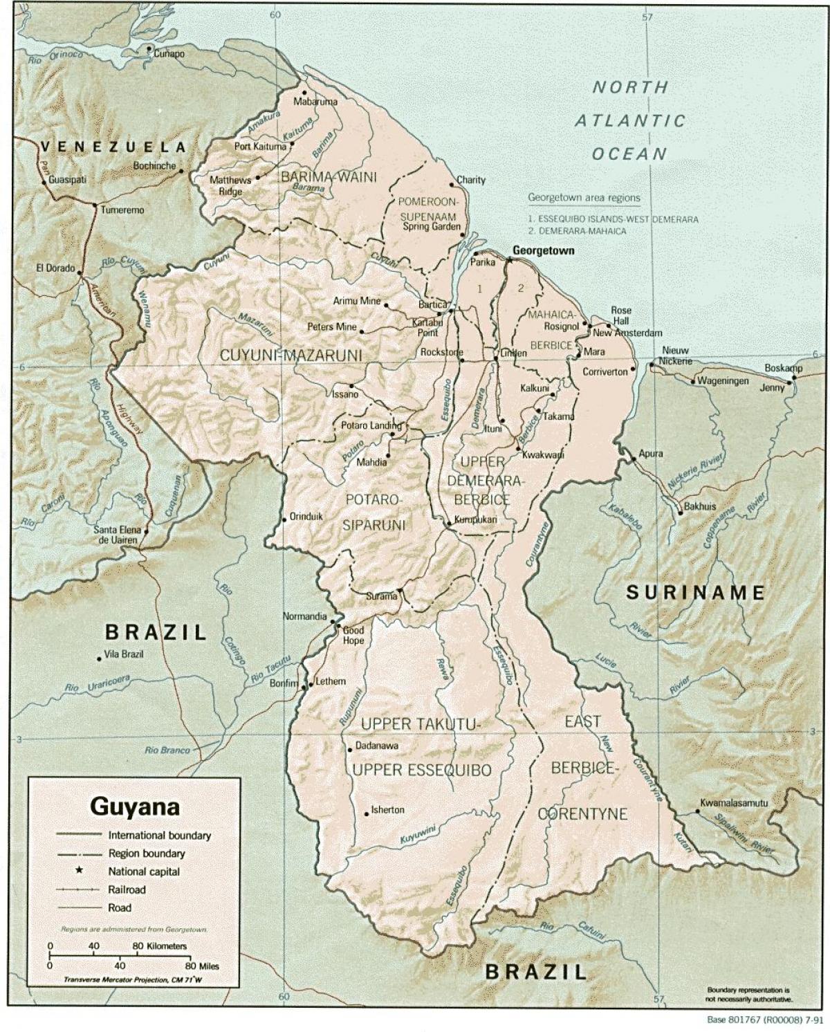 mapa de la Guaiana mostrant les tres comarques