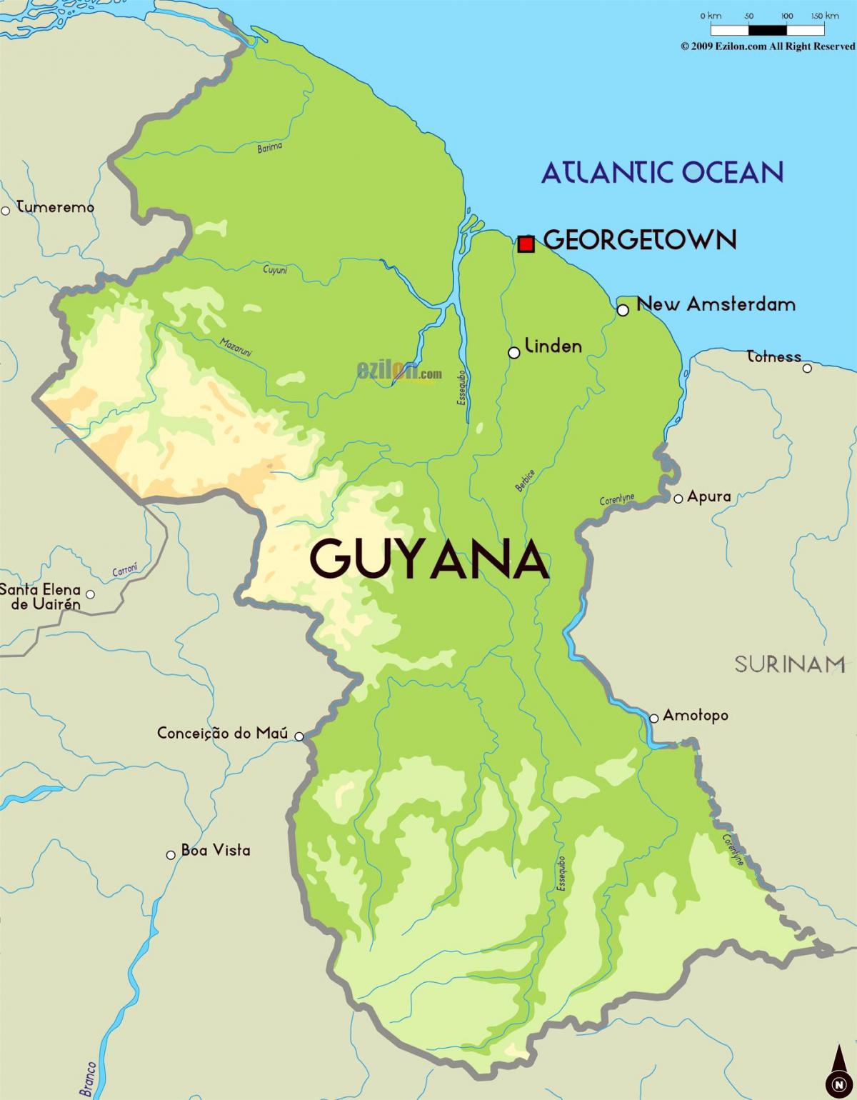 mapa de mapa físic de la Guaiana