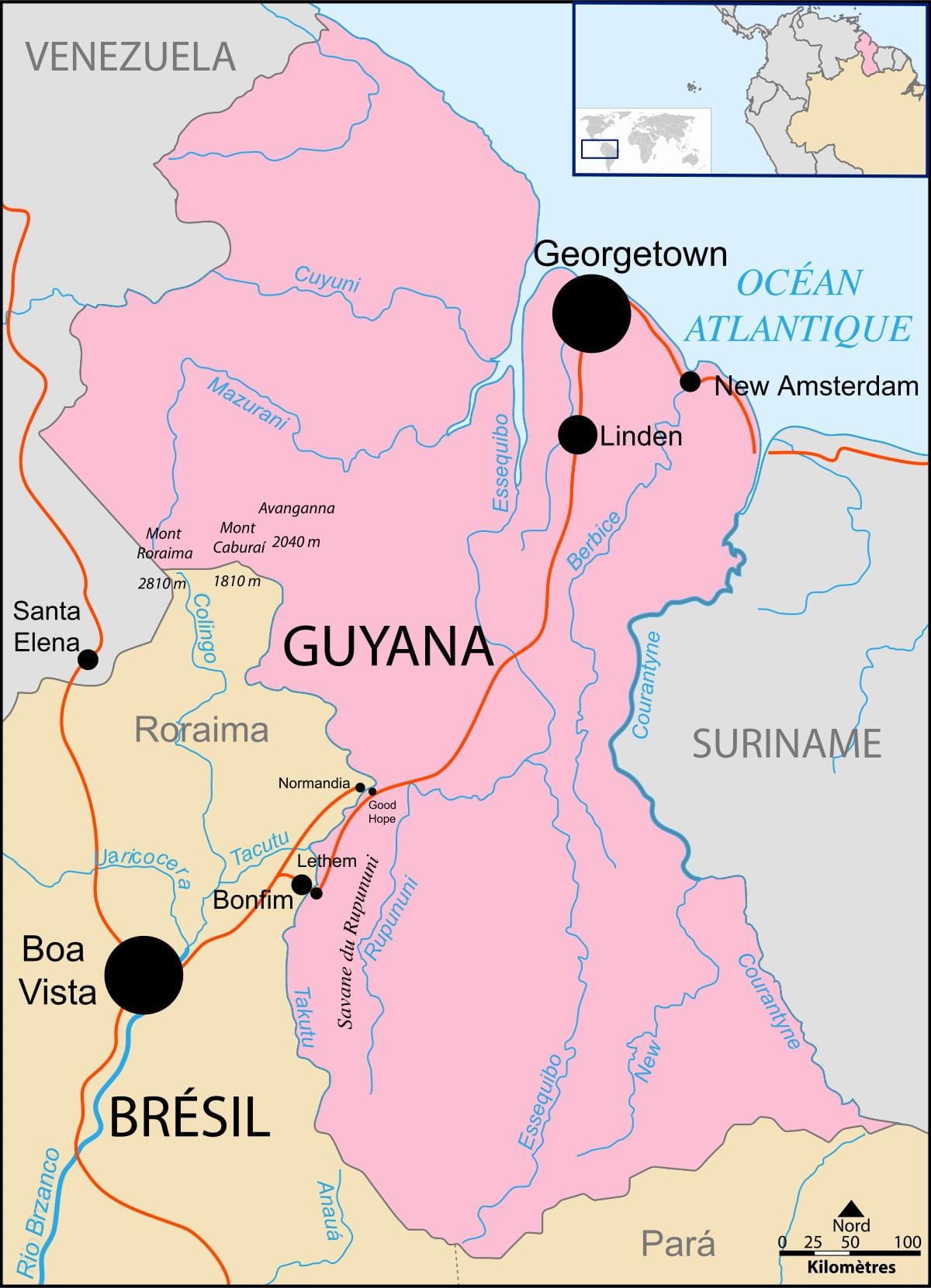 mapa de la Guaiana ubicació al món