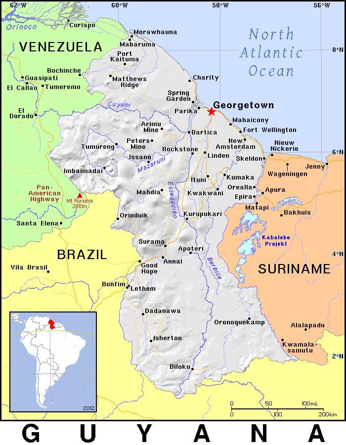 mapa de la Guaiana país