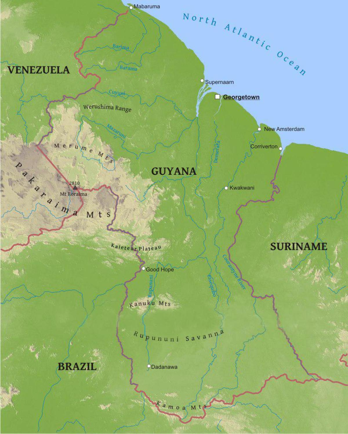mapa de la Guaiana mostrant la baixa plana costanera