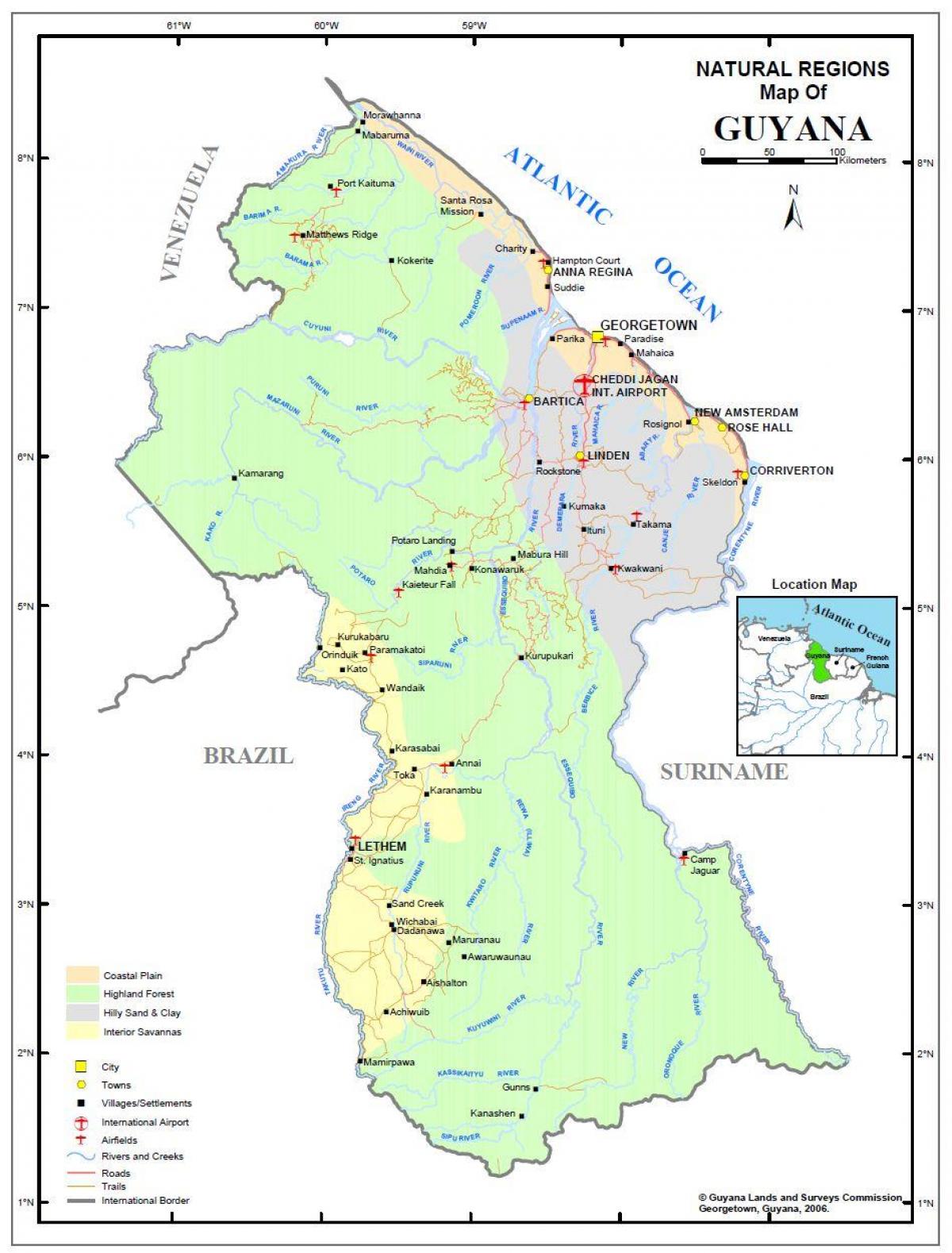 mapa de la Guaiana mostrant les 4 comarques naturals
