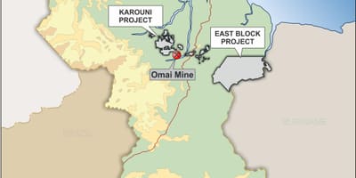 Mapa de la Guaiana mostrant recursos minerals