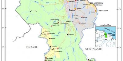 Mapa de la Guaiana mostrant les 4 comarques naturals