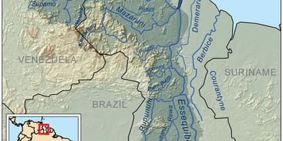 Mapa de la Guaiana mostrant els rius